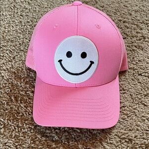 Pink Trucker Hat with Smiley Face Patch